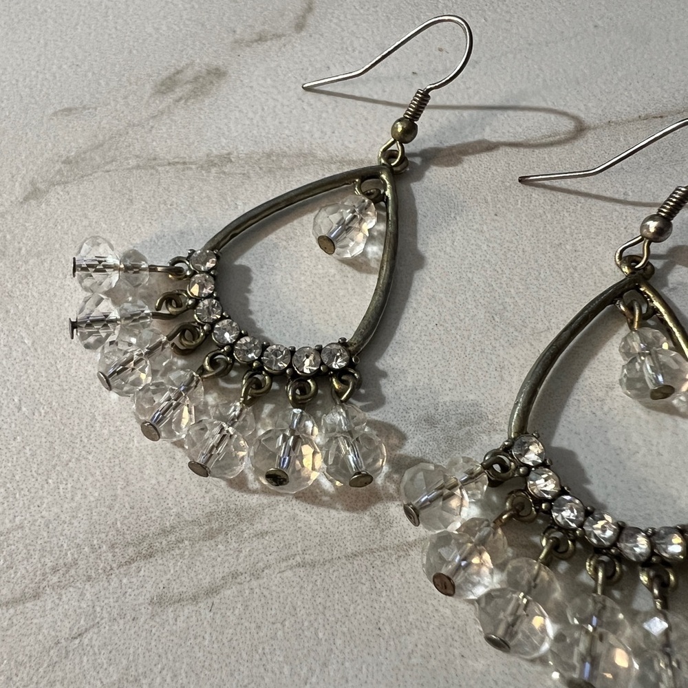 Elegant Vintage Gold and Crystal Teardrop Earrings - Picture 4 of 6